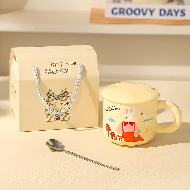 Creative Rabbit Mug with Lid with Spoon Ceramic Mug Gift Set Cute Cup Accompaniment Gift Set