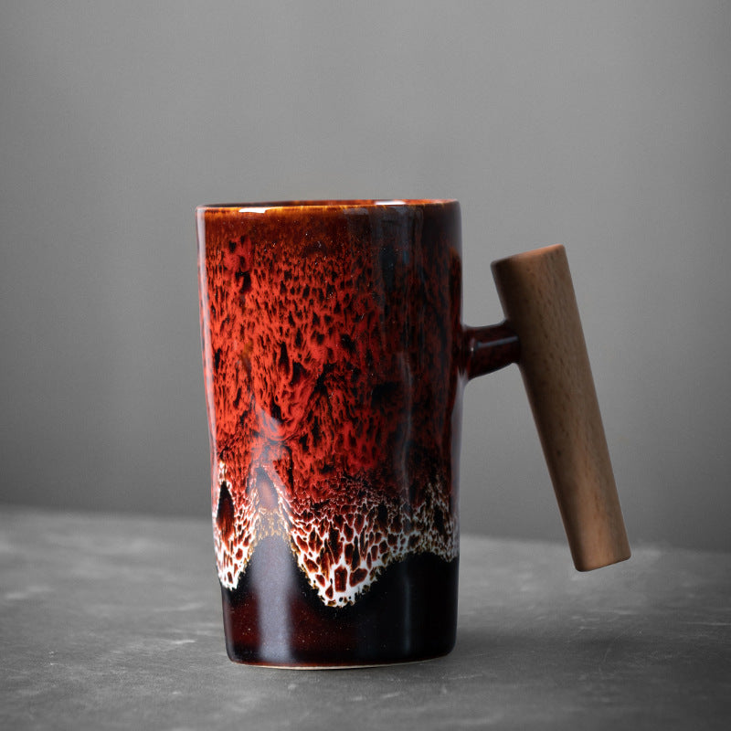 Retro Ceramic Mug Household Simple Creative Wooden Handle Japanese Rough Ceramic Couple Coffee Cup Tea Cup Drinking Mug