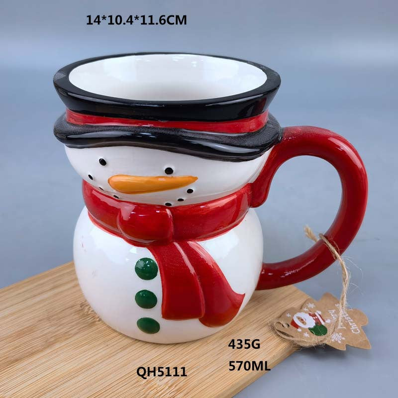Europe and The United States Creative Inverted Hand- Painted Ceramic Father Christmas Mug Embossed Ceramic Christmas Decoration Mugs