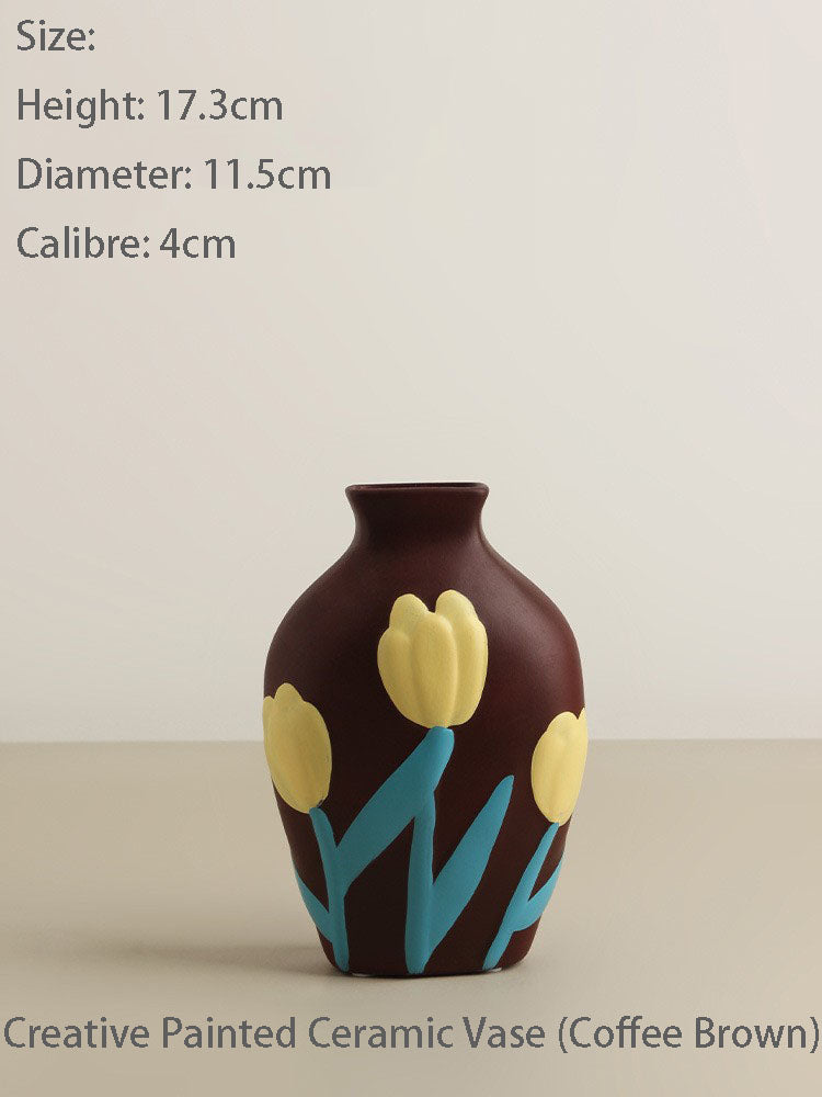 Scandinavian Morandi Painted Ceramic Vase Living Room Flower Arrangement Creative Home Accessories