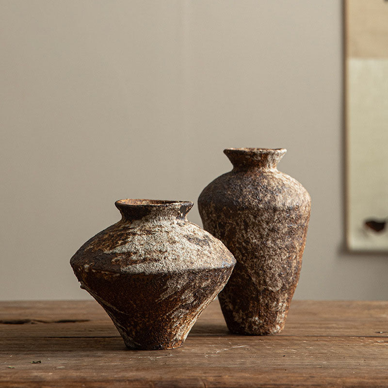 Jingdezhen Retro Nostalgia Ceramic Vase Wabi-Sabi Style Zen Arrangement Flower Arrangement B&B Hotel Handmade Large Rough Pottery Jar