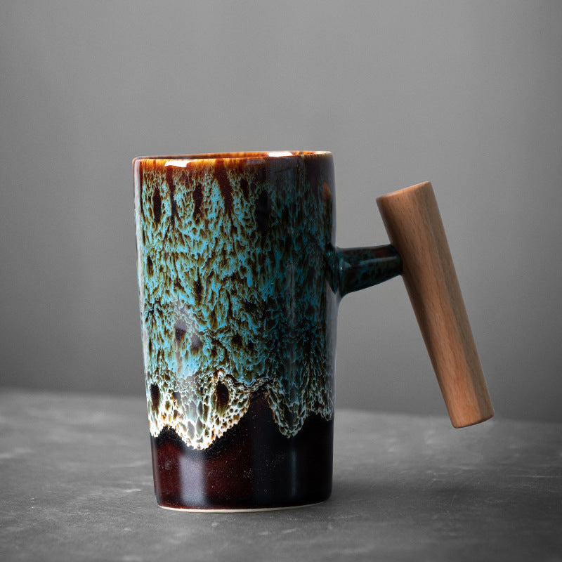 Retro Ceramic Mug Household Simple Creative Wooden Handle Japanese Rough Ceramic Couple Coffee Cup Tea Cup Drinking Mug