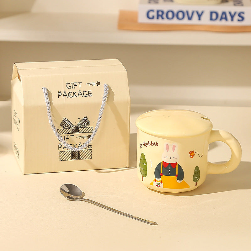 Creative Rabbit Mug with Lid with Spoon Ceramic Mug Gift Set Cute Cup Accompaniment Gift Set