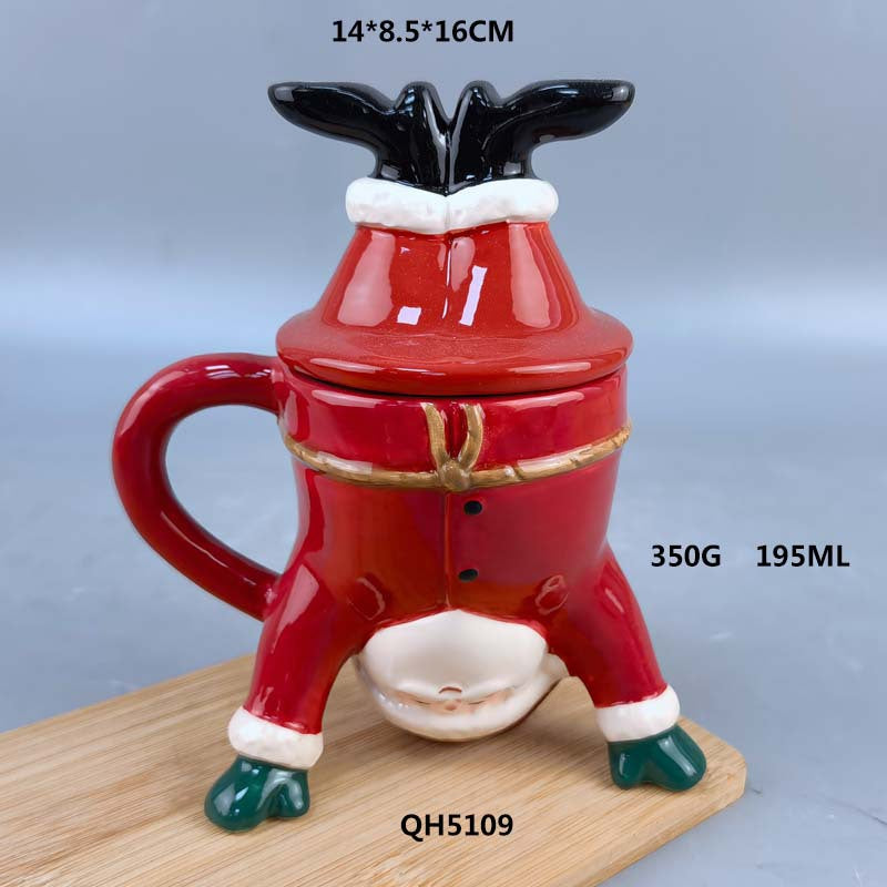 Europe and The United States Creative Inverted Hand- Painted Ceramic Father Christmas Mug Embossed Ceramic Christmas Decoration Mugs
