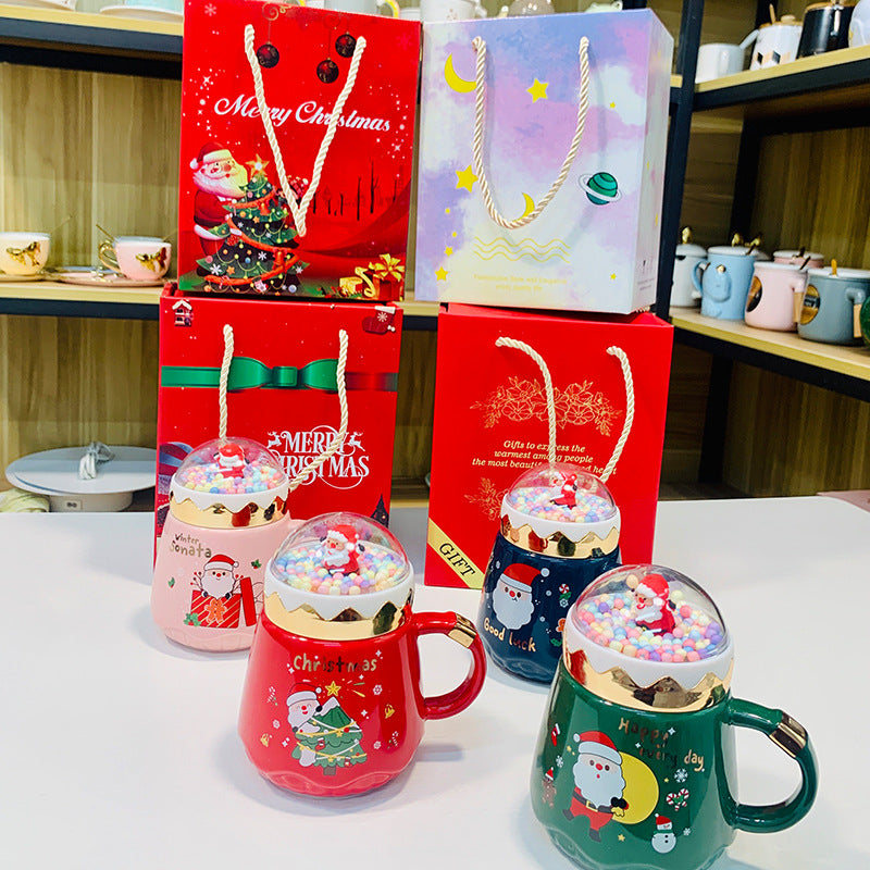 New Christmas Cartoon Ceramic Mug with Lid and Spoon Mug Gift Set Companion Gift Students High-value Mugs