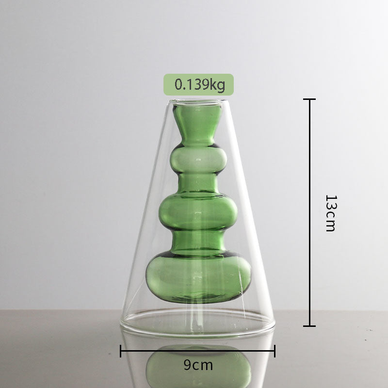 Stained Glass Vase Double Layer Scandinavian ins Fireless Rattan Aromatherapy Vase High Borosilicate Arrangement Living Room Inserts Flower Hydroponics