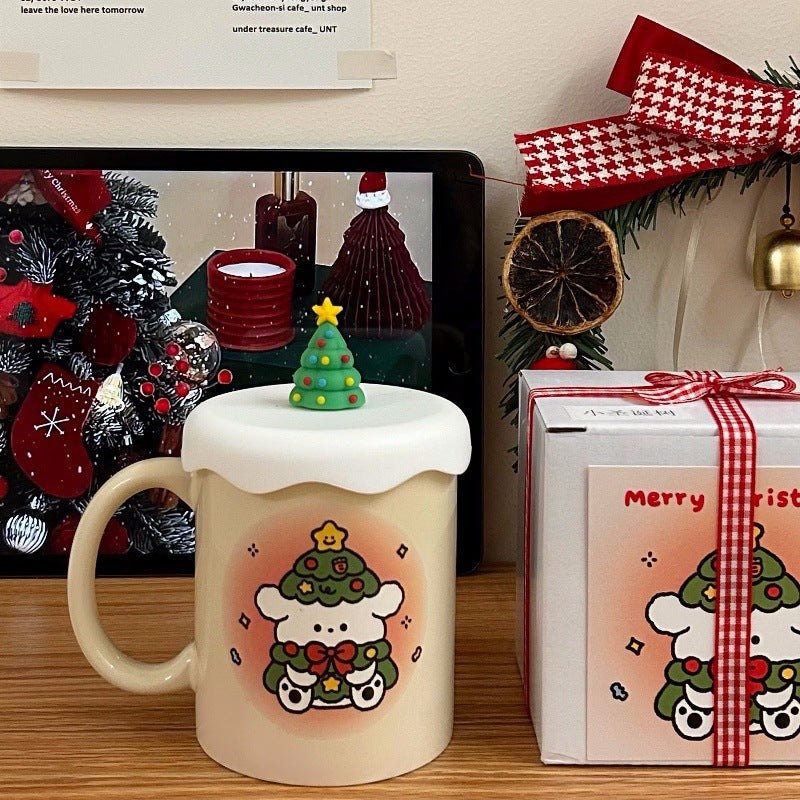 Korean Cream Christmas Mug Cute Puppy High Temperature Mug Couple Model Milk Coffee Mug Gift Set