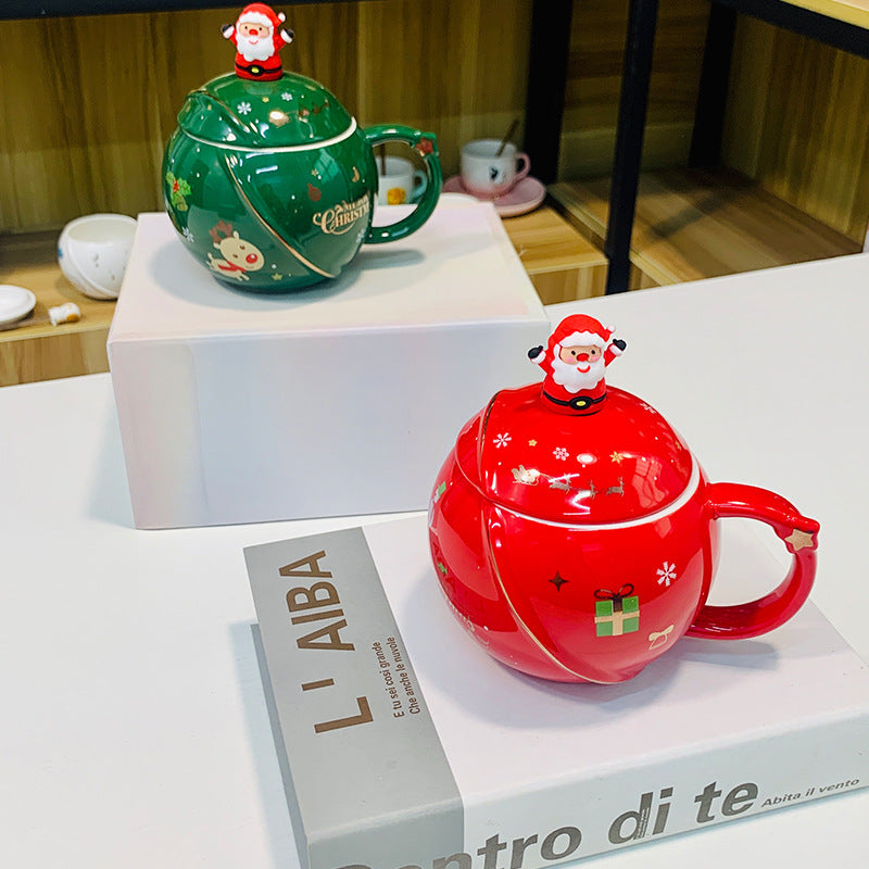 New Christmas Cartoon Ceramic Mug with Lid and Spoon Mug Gift Set Companion Gift Students High-value Mugs