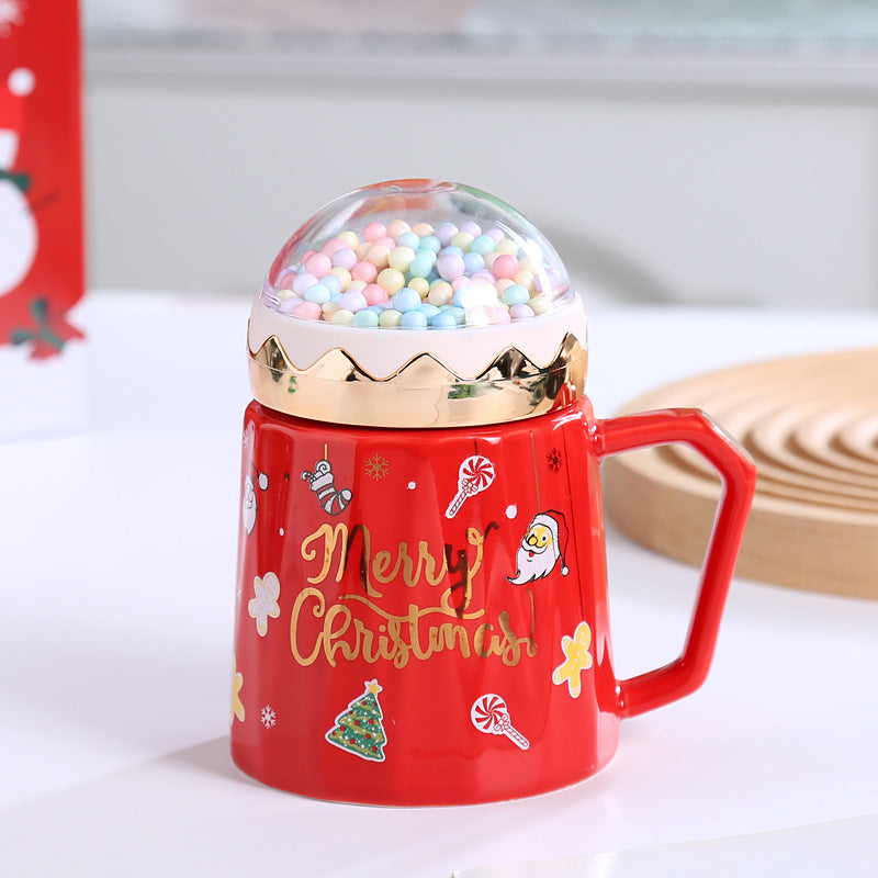 Large Capacity View Lid Ceramic Mug Christmas Gift Set with Lid and Spoon Mug Water Mug Gift Accompaniment Printing