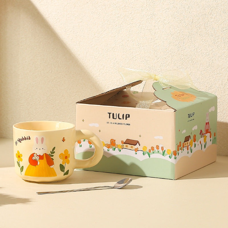 Creative Rabbit Mug with Lid with Spoon Ceramic Mug Gift Set Cute Cup Accompaniment Gift Set