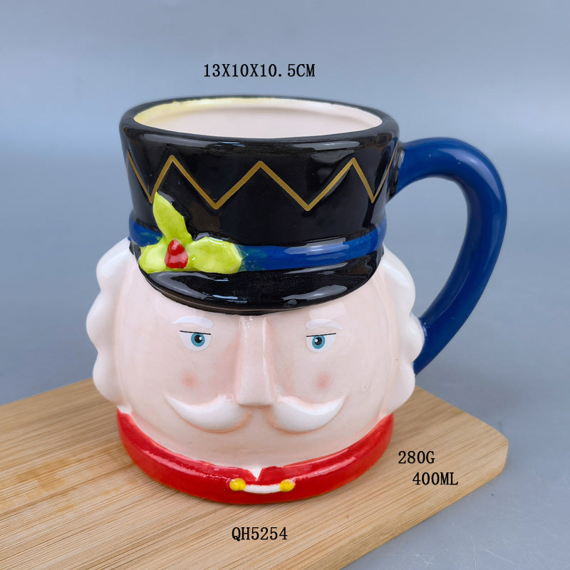 Europe and The United States Creative Inverted Hand- Painted Ceramic Father Christmas Mug Embossed Ceramic Christmas Decoration Mugs