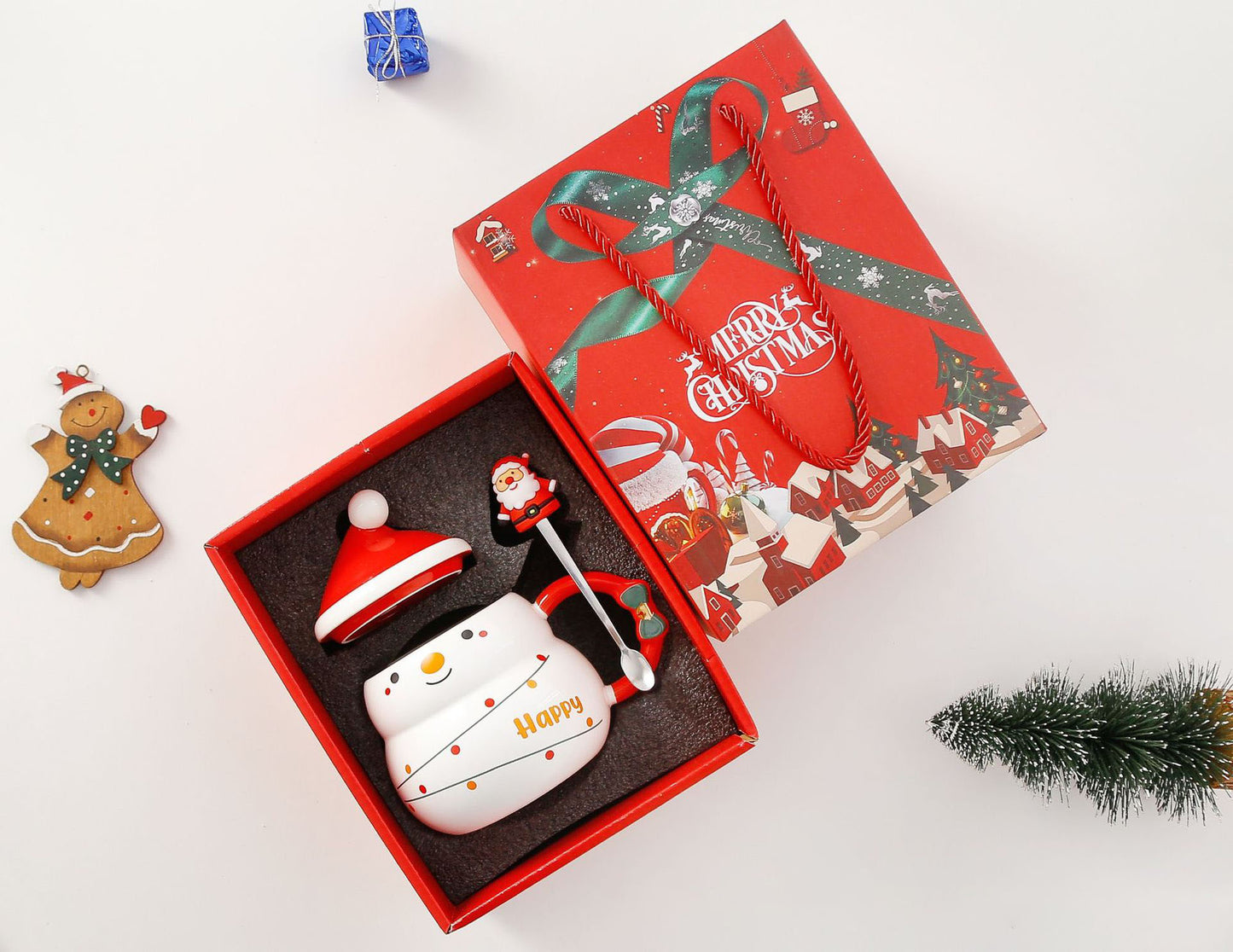 Creative Christmas Ceramic Mug with Lid and SpoonNew cross-border cartoon Father Christmas Mug Gift Mug Gift Set