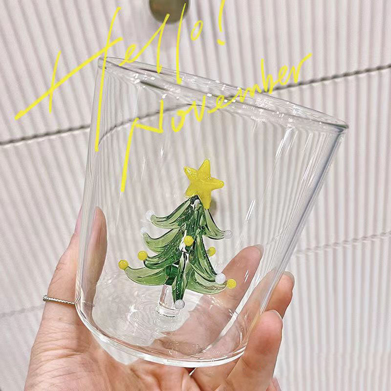 High-value Ins Christmas Glass Creative Three- Dimensional Mug Glass Heat-resistant Three-dimensional Cartoon Christmas Gift Mug
