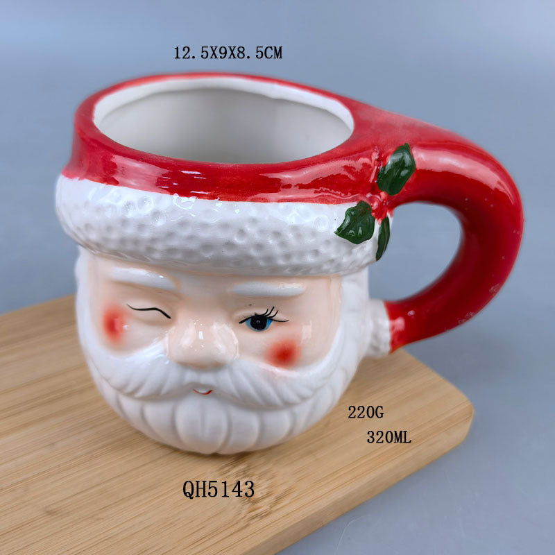 Europe and The United States Creative Inverted Hand- Painted Ceramic Father Christmas Mug Embossed Ceramic Christmas Decoration Mugs