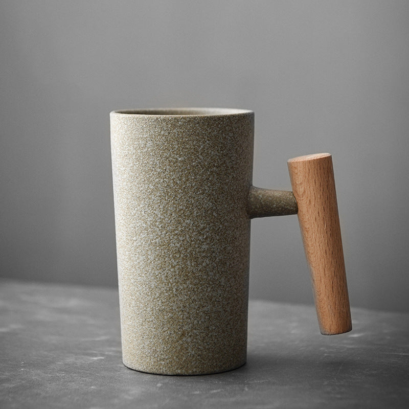 Retro Ceramic Mug Household Simple Creative Wooden Handle Japanese Rough Ceramic Couple Coffee Cup Tea Cup Drinking Mug