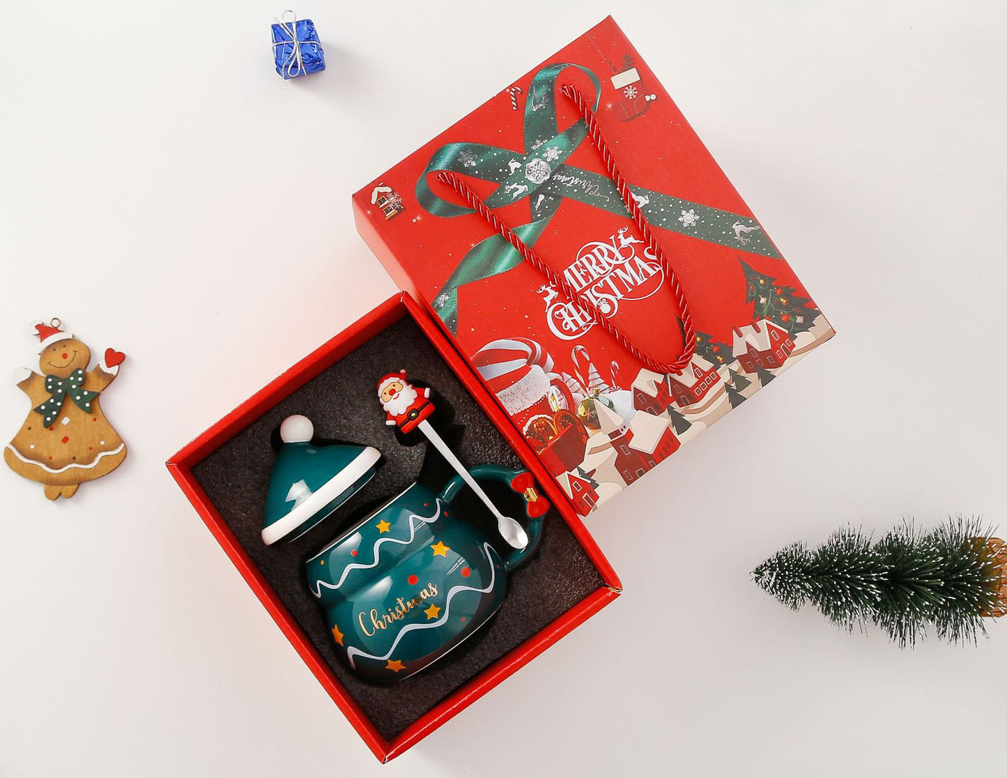 Creative Christmas Ceramic Mug with Lid and SpoonNew cross-border cartoon Father Christmas Mug Gift Mug Gift Set