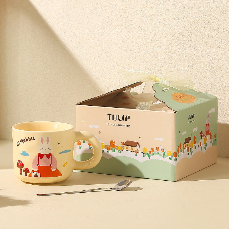 Creative Rabbit Mug with Lid with Spoon Ceramic Mug Gift Set Cute Cup Accompaniment Gift Set