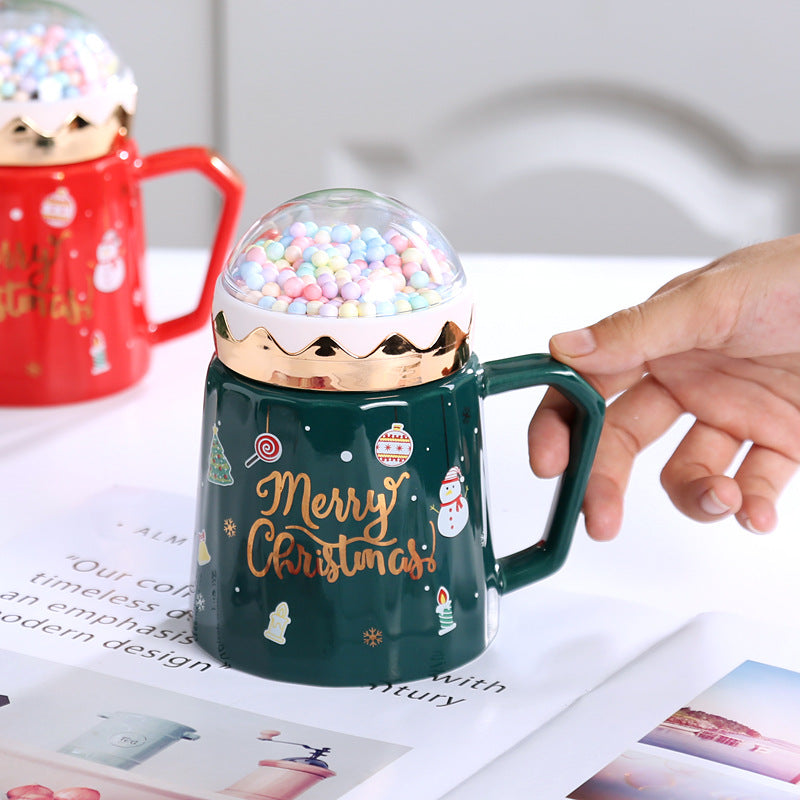 Large Capacity View Lid Ceramic Mug Christmas Gift Set with Lid and Spoon Mug Water Mug Gift Accompaniment Printing