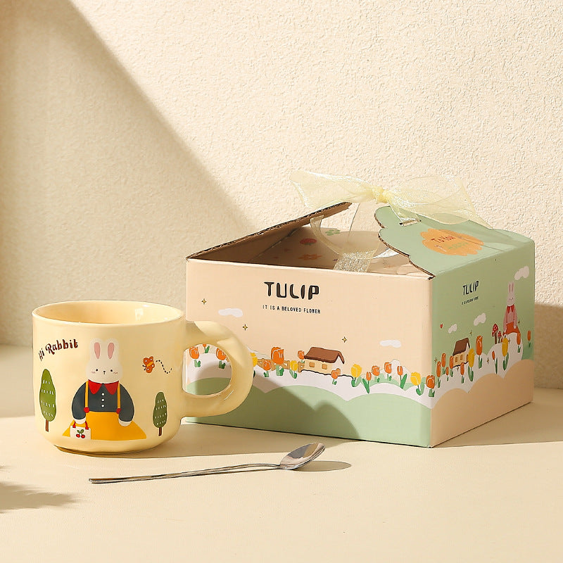 Creative Rabbit Mug with Lid with Spoon Ceramic Mug Gift Set Cute Cup Accompaniment Gift Set