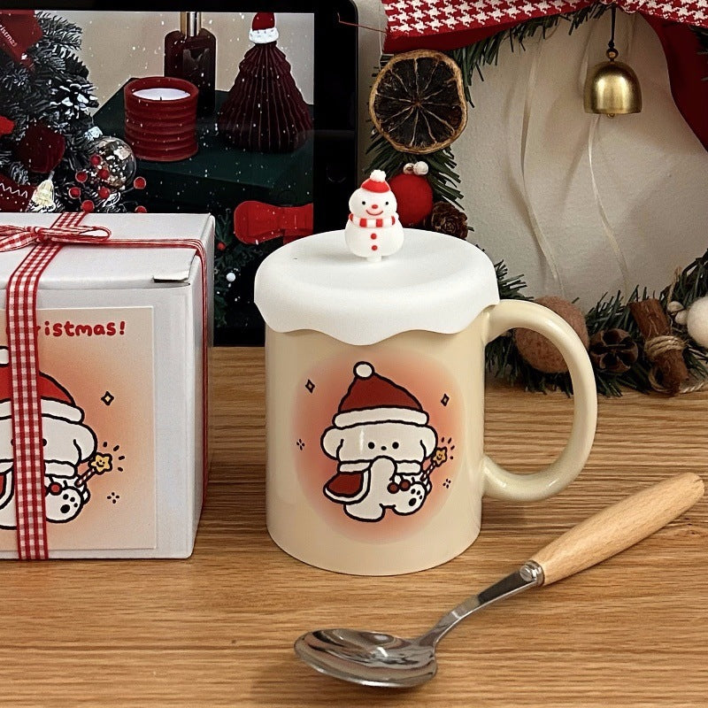 Korean Cream Christmas Mug Cute Puppy High Temperature Mug Couple Model Milk Coffee Mug Gift Set