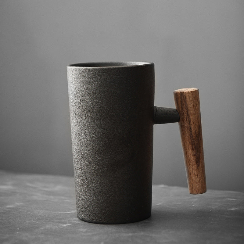 Retro Ceramic Mug Household Simple Creative Wooden Handle Japanese Rough Ceramic Couple Coffee Cup Tea Cup Drinking Mug