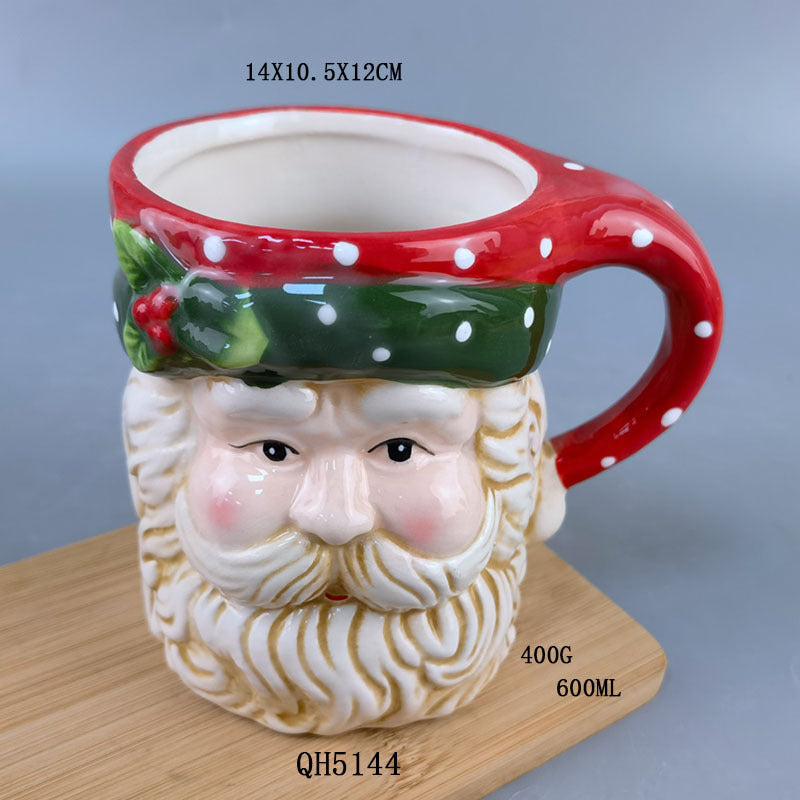 Europe and The United States Creative Inverted Hand- Painted Ceramic Father Christmas Mug Embossed Ceramic Christmas Decoration Mugs