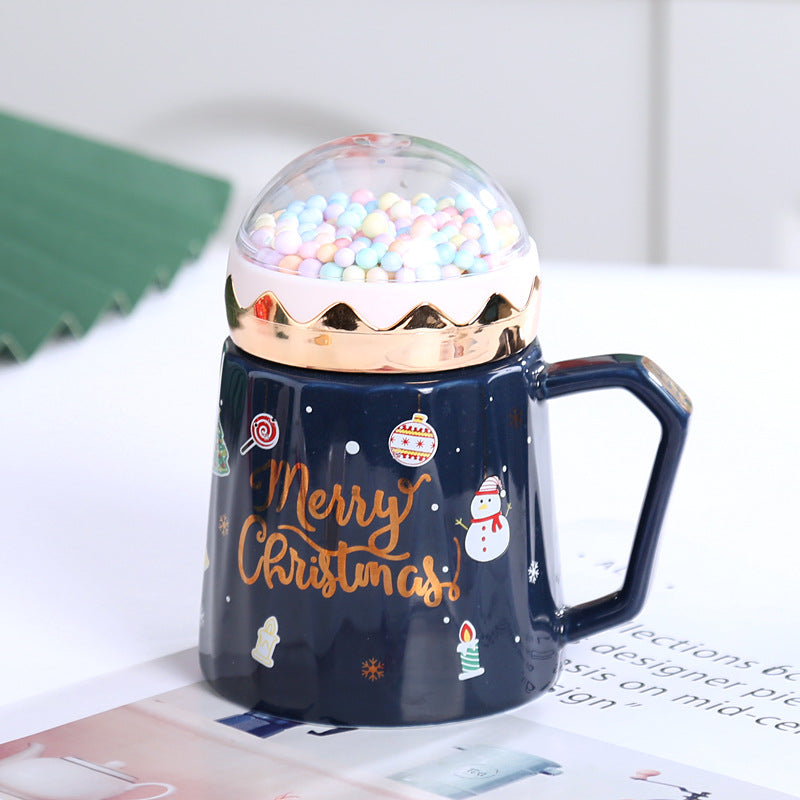 Large Capacity View Lid Ceramic Mug Christmas Gift Set with Lid and Spoon Mug Water Mug Gift Accompaniment Printing