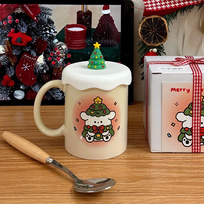 Korean Cream Christmas Mug Cute Puppy High Temperature Mug Couple Model Milk Coffee Mug Gift Set