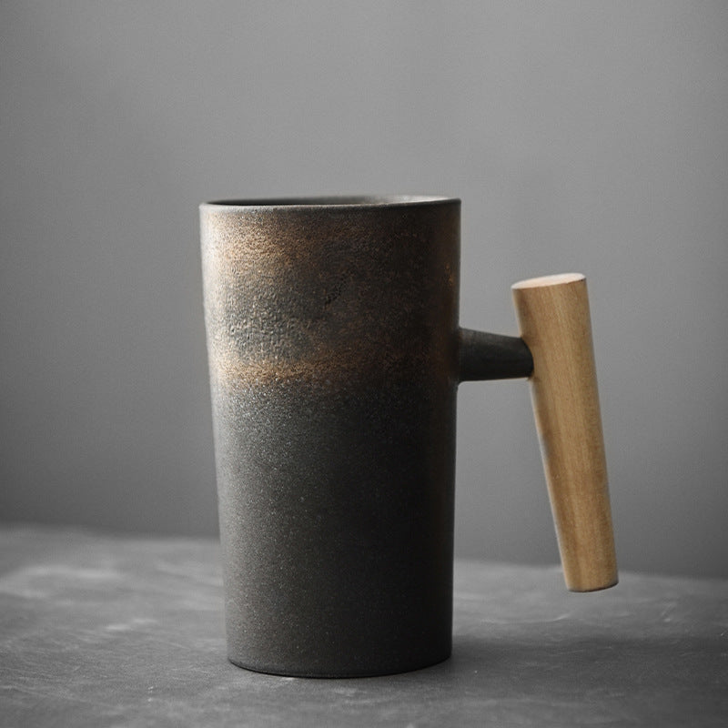Retro Ceramic Mug Household Simple Creative Wooden Handle Japanese Rough Ceramic Couple Coffee Cup Tea Cup Drinking Mug