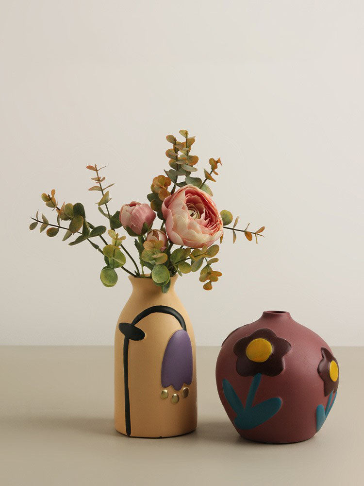 Scandinavian Morandi Painted Ceramic Vase Living Room Flower Arrangement Creative Home Accessories