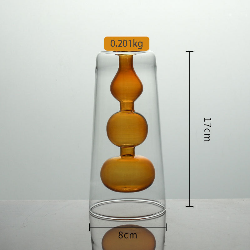 Stained Glass Vase Double Layer Scandinavian ins Fireless Rattan Aromatherapy Vase High Borosilicate Arrangement Living Room Inserts Flower Hydroponics