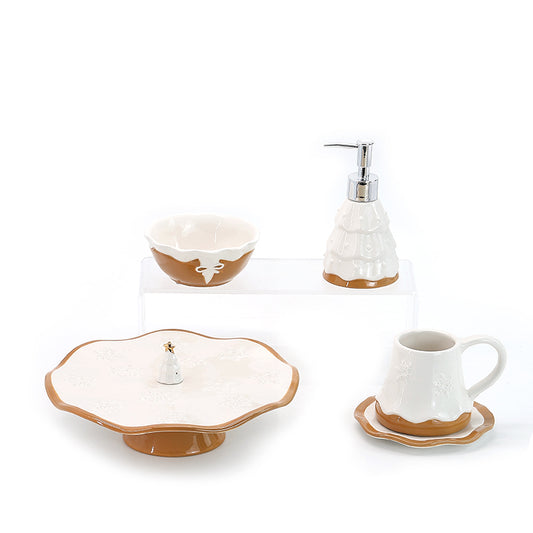 Ceramics Bathing Series Custom Porcelain Toothbrush Holder Soap Dispenser Gargle Cup Soap Dish Ceramic Christmas Bathroom Accessories Wash Set