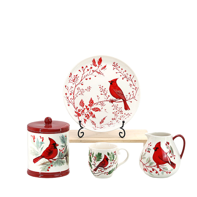 Red Bird Kitchenware Series Red Bird Ceramic Bowl  Cookie Candy Jar  Plate Tea Pot Mug  Custom Dinner Ware Set for Christmas  Festival Gifts Store