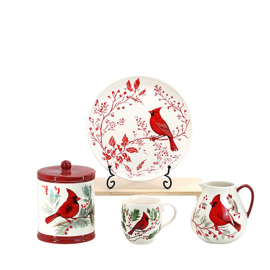 Red Bird Kitchenware Series Red Bird Ceramic Bowl  Cookie Candy Jar  Plate Tea Pot Mug  Custom Dinner Ware Set for Christmas  Festival Gifts Store