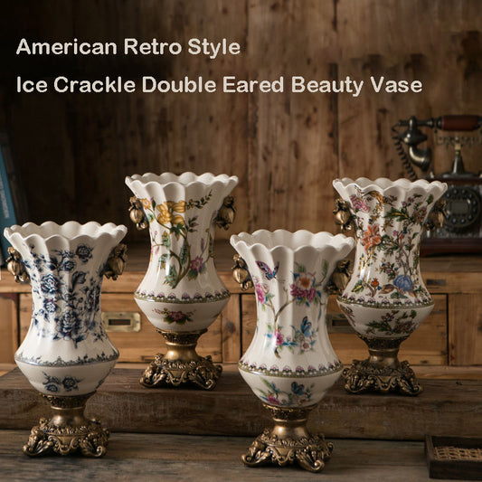 American Ice Crack Ceramic Vase Hand Painted Classical Porcelain Crafts Desk Living Room Decorative Flowers Vases