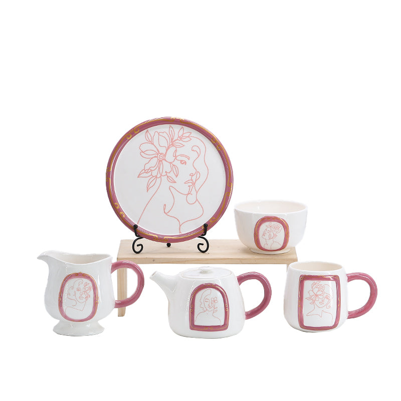 Popular Tableware Sets Scandinavian Plates Bowls Cups Ceramic Sets Tableware Popular Tableware Sets Scandinavian Plates Bowls Cups Ceramic Sets Tableware White Pink Series Marriage European and American