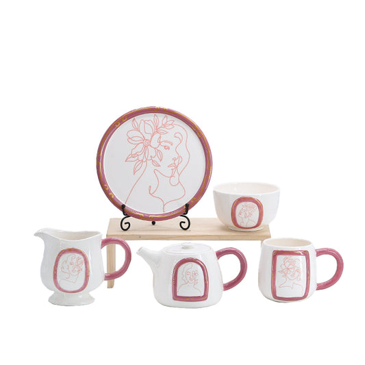 Popular Tableware Sets Scandinavian Plates Bowls Cups Ceramic Sets Tableware Popular Tableware Sets Scandinavian Plates Bowls Cups Ceramic Sets Tableware White Pink Series Marriage European and American