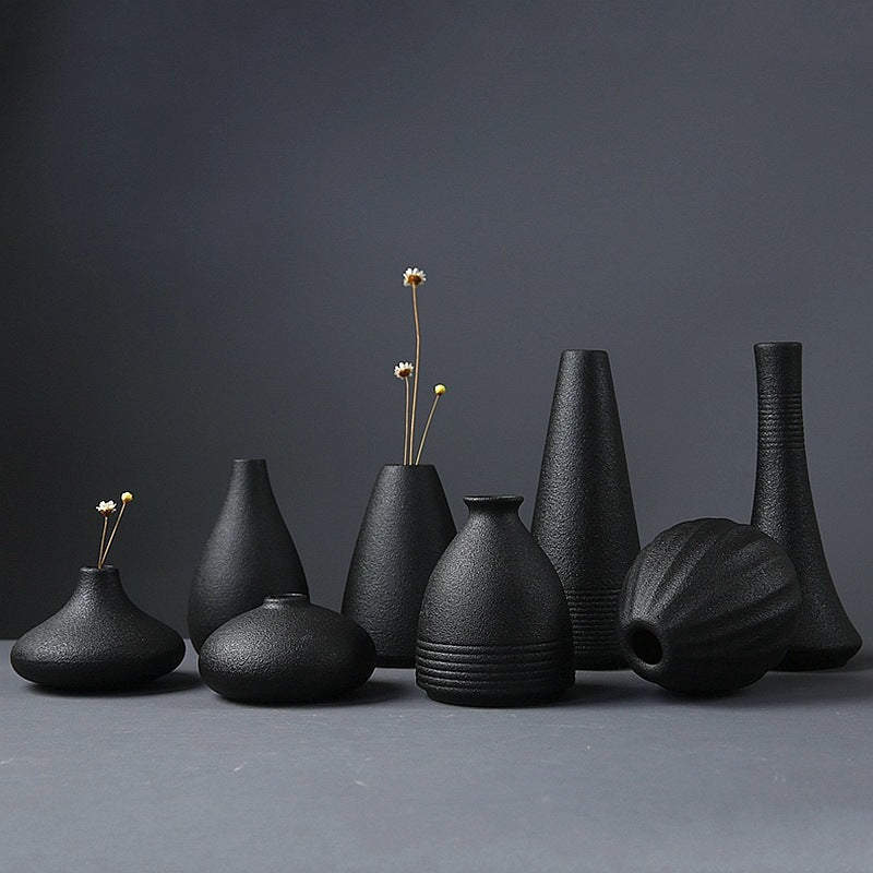 Black Zen Ceramic Small Vase Flower Arrangement Japanese Hydroponic Container Flower Arrangement Home Gardening Tea Ceremony Ornament