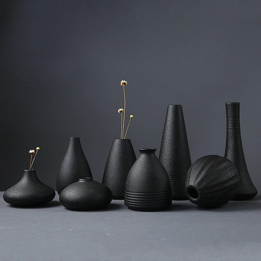 Black Zen Ceramic Small Vase Flower Arrangement Japanese Hydroponic Container Flower Arrangement Home Gardening Tea Ceremony Ornament