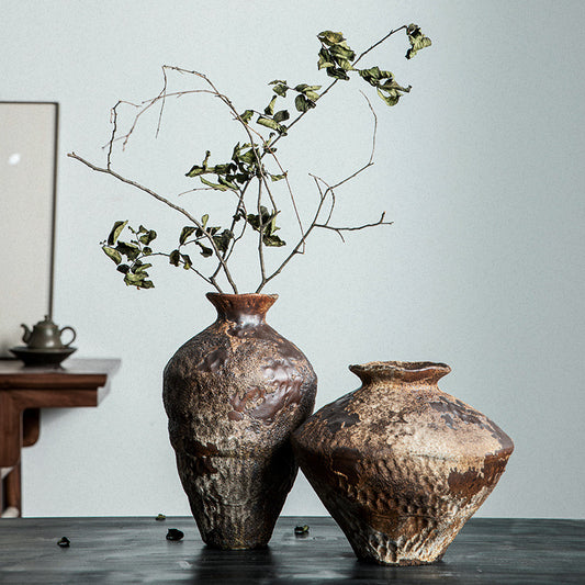 Jingdezhen Retro Nostalgia Ceramic Vase Wabi-Sabi Style Zen Arrangement Flower Arrangement B&B Hotel Handmade Large Rough Pottery Jar