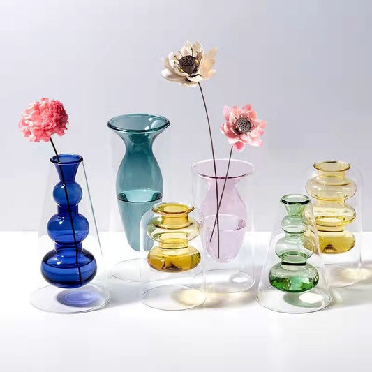 Stained Glass Vase Double Layer Scandinavian ins Fireless Rattan Aromatherapy Vase High Borosilicate Arrangement Living Room Inserts Flower Hydroponics