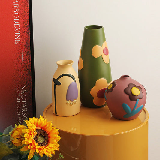 Scandinavian Morandi Painted Ceramic Vase Living Room Flower Arrangement Creative Home Accessories