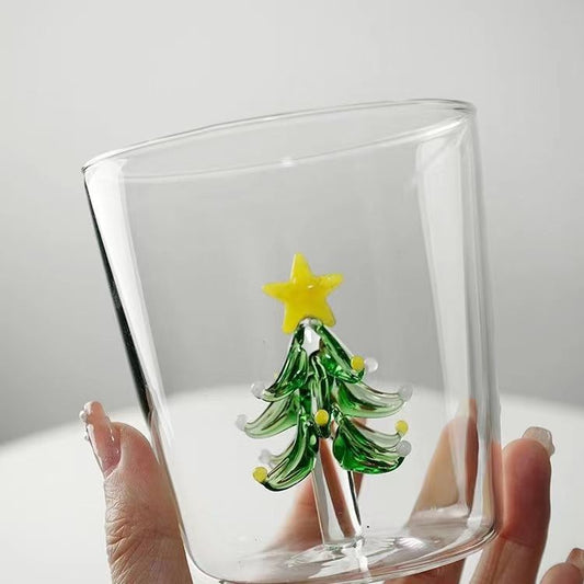 High-value Ins Christmas Glass Creative Three- Dimensional Mug Glass Heat-resistant Three-dimensional Cartoon Christmas Gift Mug