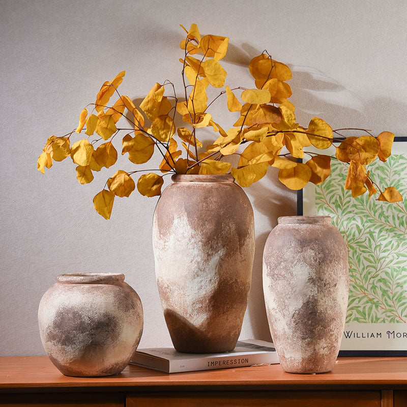 Rustic Handmade Pottery Flower Pot Ceramic Vase For Home Decoration Antique Ceramic Combination Vase Arrangement for Home Decoration