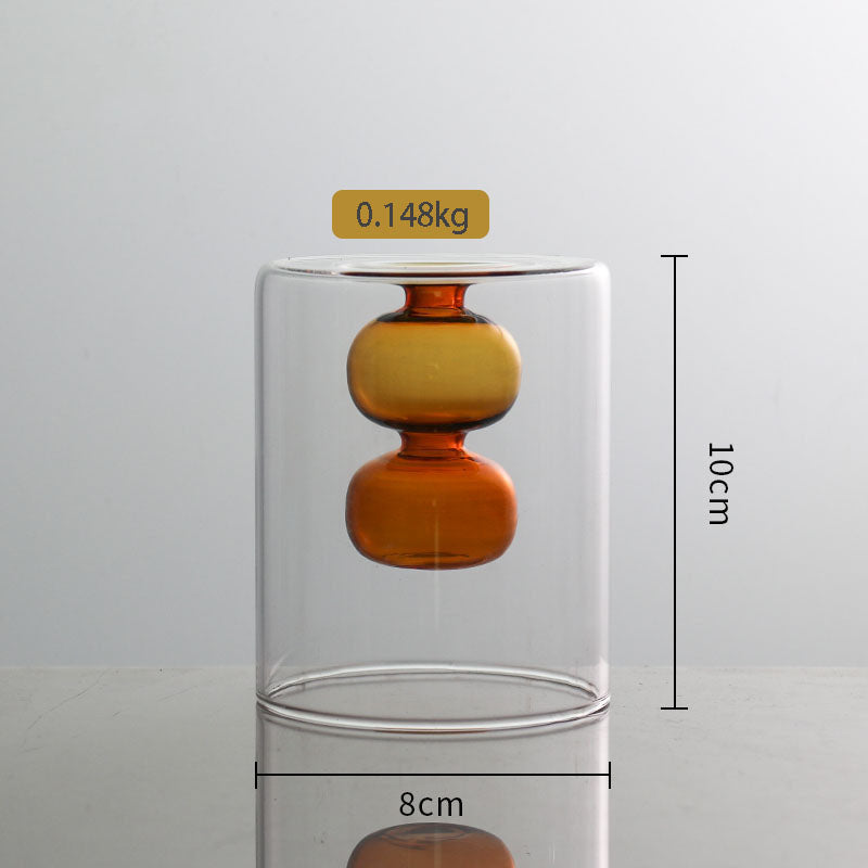 Stained Glass Vase Double Layer Scandinavian ins Fireless Rattan Aromatherapy Vase High Borosilicate Arrangement Living Room Inserts Flower Hydroponics