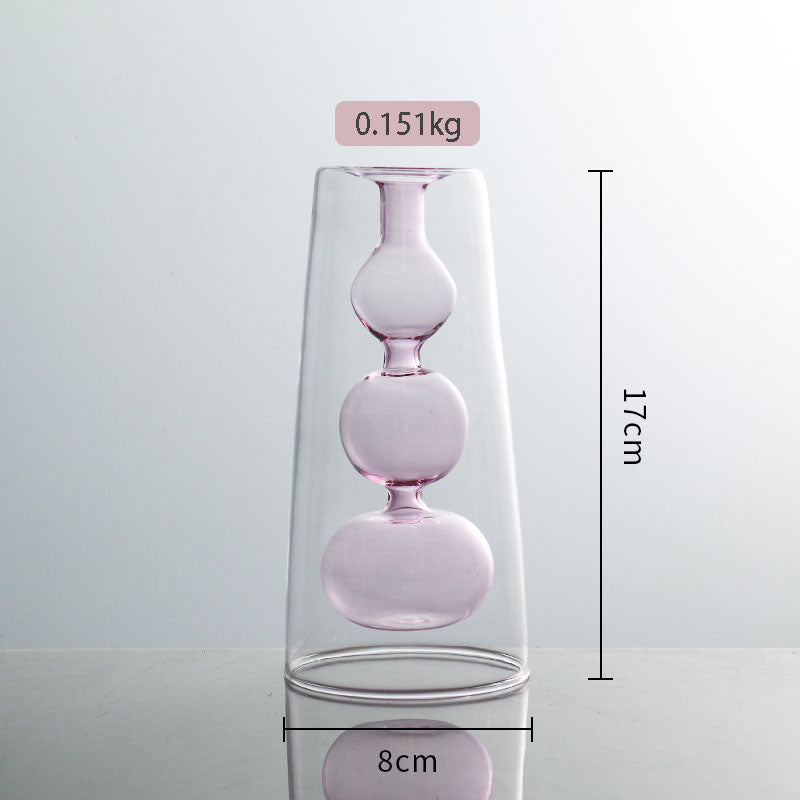 Stained Glass Vase Double Layer Scandinavian ins Fireless Rattan Aromatherapy Vase High Borosilicate Arrangement Living Room Inserts Flower Hydroponics