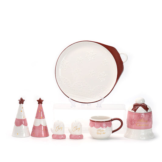 Ceramic tableware set 2024 New Design Custom Hand Painted Christmas Bowl Dish Tray Plate Set Ceramic Christmas Dinnerware Set