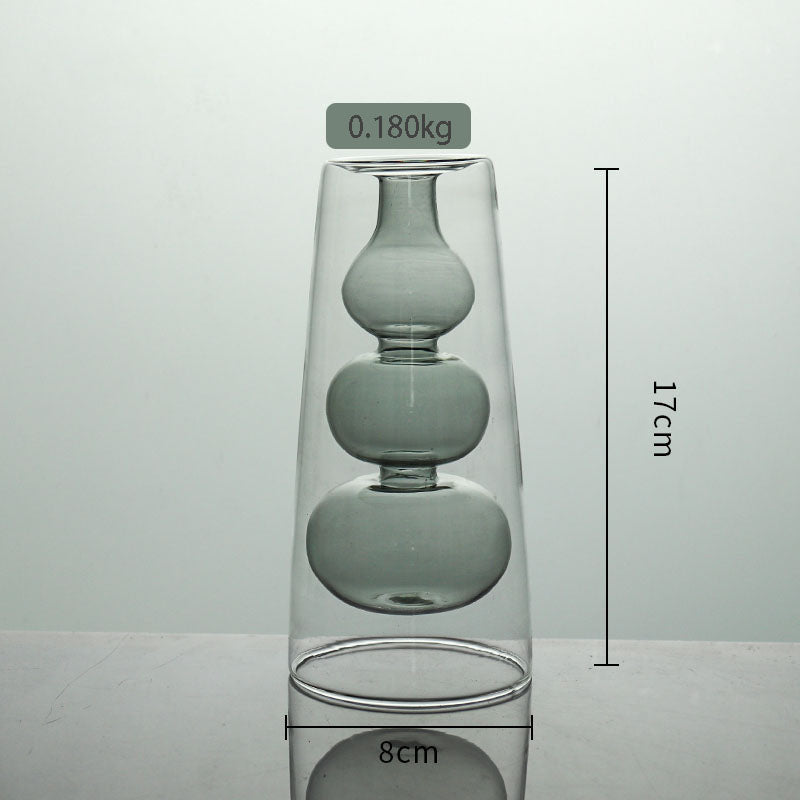 Stained Glass Vase Double Layer Scandinavian ins Fireless Rattan Aromatherapy Vase High Borosilicate Arrangement Living Room Inserts Flower Hydroponics