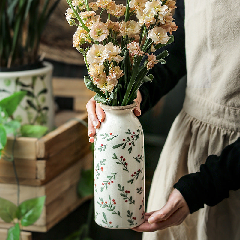 Minimalist Style Ceramic Niche Vase Arrangement Living Room Flower Arrangement Dried Flower Creative Retro Premium Feeling Art American Rustic