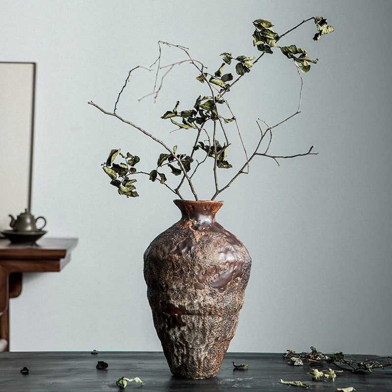 Jingdezhen Retro Nostalgia Ceramic Vase Wabi-Sabi Style Zen Arrangement Flower Arrangement B&B Hotel Handmade Large Rough Pottery Jar